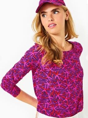 NWOT Lilly Pulitzer XL Etta Scoop Neck Long Sleeve Top in Passion Fruit Pink